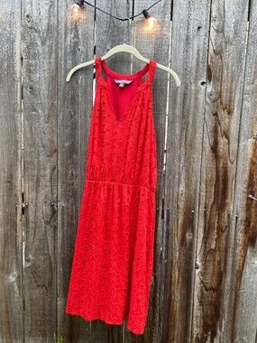 Market & Spruce Red Eyelet Sleeveless Sun Dress